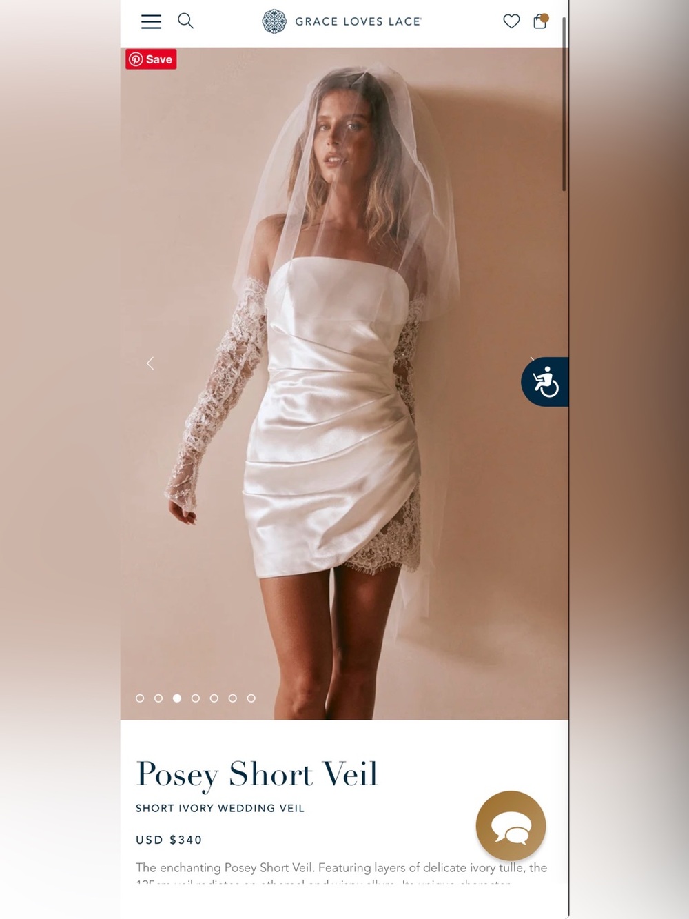 Grace Loves Lace Posey Short Ivory Bridal Veil NEW $340